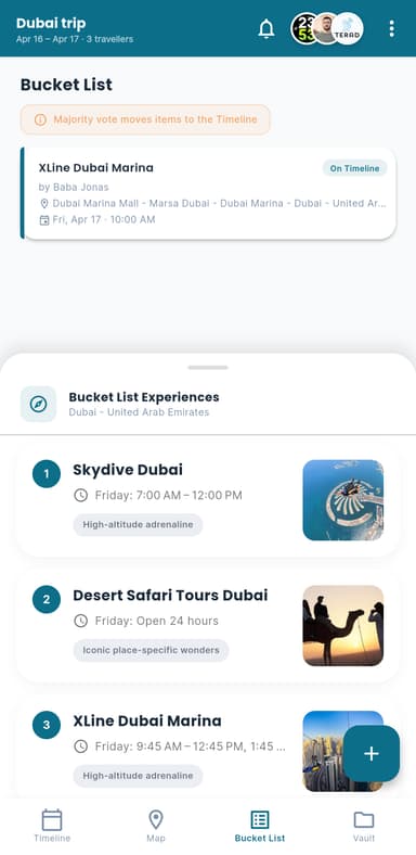 Wandr bucket list screen